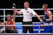 14 October 2015; Michael O'Reilly, right, Ireland, reacts after being beaten by Hosam Abdin, Egypt, in their Men's Middleweight 75kg Box-Off bout. AIBA World Boxing Championships, Semi-Finals. Ali Bin Hamad Al Attiyah Arena, Doha, Qatar. Photo by Sportsfile