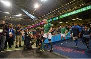 11 October 2015; Ireland captain Paul O'Connell leads his side out ahead of the game. 2015 Rugby World Cup Pool D, Ireland v France. Millennium Stadium, Cardiff, Wales. Picture credit: Stephen McCarthy / SPORTSFILE