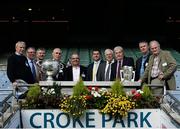 15 October 2015; Attendees, from left, Johnny Flaherty, Seamus Darby, Martin Hanamy, Sean Lowry, Kieran Rigney, Michael Duignan, Brendan Clarke, Willie Bryan, Hubert Rigney and Vincent Henry were in Croke Park today to announce Offaly GAA's plans to develop a new centre of excellence.  The Faithful Fields project will cost €2.25 million to develop in total with Offaly GAA aiming to raise €750,000 before November 30th. Croke Park, Dublin. Picture credit: Sam Barnes / SPORTSFILE