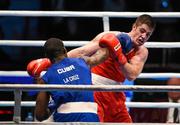15 October 2015; Julio La Cruz, left, Cuba, exchanges punches with Joseph Ward, Ireland, during their Men's Light Heavyweight 81kg Final bout. AIBA World Boxing Championships, Ali Bin Hamad Al Attiyah Arena, Doha, Qatar. Photo by Sportsfile