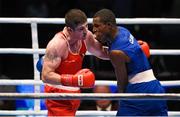 15 October 2015; Joseph Ward, left, Ireland, exchanges punches with Julio La Cruz, Cuba, during their Men's Light Heavyweight 81kg Final bout. AIBA World Boxing Championships, Ali Bin Hamad Al Attiyah Arena, Doha, Qatar. Photo by Sportsfile