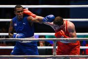 15 October 2015; Joseph Ward, right, Ireland, exchanges punches with Julio La Cruz, Cuba, during their Men's Light Heavyweight 81kg Final bout. AIBA World Boxing Championships, Ali Bin Hamad Al Attiyah Arena, Doha, Qatar. Photo by Sportsfile