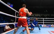 15 October 2015; Julio La Cruz, right, Cuba, hits the canvas during his bout against Joseph Ward, Ireland, in their Men's Light Heavyweight 81kg Final bout. AIBA World Boxing Championships, Ali Bin Hamad Al Attiyah Arena, Doha, Qatar. Photo by Sportsfile