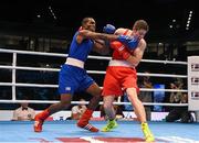 15 October 2015; Julio La Cruz, left, Cuba, exchanges punches with Joseph Ward, Ireland, during their Men's Light Heavyweight 81kg Final bout. AIBA World Boxing Championships, Ali Bin Hamad Al Attiyah Arena, Doha, Qatar. Photo by Sportsfile