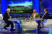 15 October 2015; RTÉ presenter Michael Lyster, left, with analysts Henry Shefflin, right, and Cyril Farrell during the 2016 GAA Football / Hurling Championship draw. RTE Studios, Donnybrook, Dublin. Picture credit: Piaras Ó Mídheach / SPORTSFILE