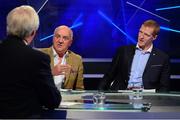 15 October 2015; RTÉ analysts Cyril Farrell, left, and Henry Shefflin with presenter Michael Lyster during the 2016 GAA Football / Hurling Championship draw. RTE Studios, Donnybrook, Dublin. Picture credit: Piaras Ó Mídheach / SPORTSFILE