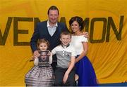 15 October 2015; Former Tipperary goalkeeper Brendan Cummins along with his wife Pam and children Sarah-Lily, aged 3, and Paul, aged, 7, at the official launch of 'Standing My Ground', The Brendan Cummins autobiography. Semple Stadium, Thurles, Co. Tipperary. Picture credit: Diarmuid Greene / SPORTSFILE