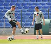5 June 2009; Republic of Ireland's Richard Dunne, left, with captain Robbie Keane during squad training ahead of their 2010 FIFA World Cup Qualifier against Bulgaria on Saturday. Vasil Levski Stadion, Sofia, Bulgaria. Picture credit: David Maher / SPORTSFILE