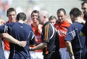 31 May 2009; Armagh Manager Peter McDonnell, centre, during a post match team talk. Ulster GAA Football Senior Championship Quarter-Final, Tyrone v Armagh, St. Tiernach's Park, Clones, Co.Monaghan. Picture credit: Oliver McVeigh / SPORTSFILE