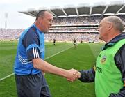 7 June 2009; Pat Gilroy, left, Dublin manager, shakes hands with Eamonn O'Brien, Meath manager at the end of the game. Leinster GAA Football Senior Championship Quarter-Final, Dublin v Meath, Croke Park, Dublin. Picture credit: David Maher / SPORTSFILE