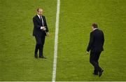 17 October 2015; Head coaches Philippe Saint-Andre, left, and Steve Hansen greet each other before the game. 2015 Rugby World Cup, Quarter-Final, New Zealand v France. Millennium Stadium, Cardiff, Wales. Picture credit: Brendan Moran / SPORTSFILE