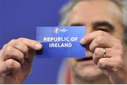 18 October 2015; Republic of Ireland are picked out to play Bosnia and Herzegovina during the UEFA EURO 2016 play-off draw. UEFA Euro 2016 Play-Off Draw. Nyon, Switzerland. Picture credit: SPORTSFILE