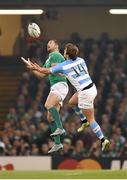 18 October 2015; Rob Kearney, Ireland, is tackled by Santiago Cordero, Argentina. 2015 Rugby World Cup Quarter-Final, Ireland v Argentina. Millennium Stadium, Cardiff, Wales. Picture credit: Stephen McCarthy / SPORTSFILE