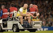 18 October 2015; Tommy Bowe, Ireland, with Ireland team doctor Dr Eanna Falvey, leaving the field with an injury. 2015 Rugby World Cup Quarter-Final, Ireland v Argentina. Millennium Stadium, Cardiff, Wales.  Picture credit: Brendan Moran / SPORTSFILE