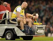 18 October 2015; Tommy Bowe, Ireland, with Ireland team doctor Dr Eanna Falvey, leaving the field with an injury. 2015 Rugby World Cup Quarter-Final, Ireland v Argentina. Millennium Stadium, Cardiff, Wales.  Picture credit: Brendan Moran / SPORTSFILE