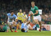 18 October 2015; Luke Fitzgerald, Ireland, on his way to scoring his side's first try. 2015 Rugby World Cup Quarter-Final, Ireland v Argentina. Millennium Stadium, Cardiff, Wales. Picture credit: John Dickson / SPORTSFILE