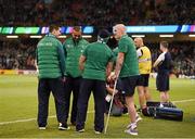18 October 2015; Ireland players, from left, Jonathan Sexton. Simon Zebo, Sean Cronin and Paul O'Connell before the game. 2015 Rugby World Cup Quarter-Final, Ireland v Argentina. Millennium Stadium, Cardiff, Wales. Picture credit: Stephen McCarthy / SPORTSFILE