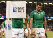 18 October 2015; Rob Kearney, Ireland, leaves the pitch after the game. 2015 Rugby World Cup Quarter-Final, Ireland v Argentina. Millennium Stadium, Cardiff, Wales. Picture credit: Brendan Moran / SPORTSFILE