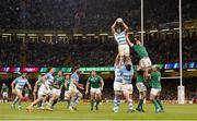18 October 2015; Tomas Lavanini, Argentina, wins a lineout from Jordi Murphy, Ireland. 2015 Rugby World Cup Quarter-Final, Ireland v Argentina. Millennium Stadium, Cardiff, Wales. Picture credit: Brendan Moran / SPORTSFILE