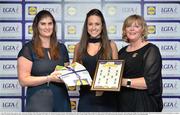 1 June 2016; Shauna Hynes, Galway, centre, receives her Division 1 Lidl Ladies Team of the League Award from Aoife Clarke, head of communications, Lidl Ireland, left, and Marie Hickey, President of Ladies Gaelic Football, right, at the Lidl Ladies Teams of the League Award Night. The Lidl Teams of the League were presented at Croke Park with 60 players recognised for their performances throughout the 2016 Lidl National Football League Campaign. The 4 teams were selected by opposition managers who selected the best players in their position with the players receiving the most votes being selected in their position. Croke Park, Dublin. Photo by Cody Glenn/Sportsfile