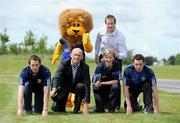 9 June 2009; Sean Johnston, Cavan manager Tommy Carr, Catherina McKiernan and Ronan Flanagan with the Kingspan Lion and Nicholas Walsh, back, at the launch of Cavan GAA World Record attempt. Castleknock Hotel, Porterstown Rd, Castleknock, Dublin. Picture credit: Oliver McVeigh / SPORTSFILE  *** Local Caption ***