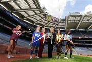 10 June 2009; At the launch of the Gala All-Ireland Camogie Championships are Joan O'Flynn, President of the Camogie Association and Denise Lord, Gala Customer Service Manager, right, holding the O'Duffy Cup, with players, from left, Aisling Connolly, Galway, Geraldine Kinane, Tipperary, Ann Dalton, Kilkenny, and Louise O'Hara, Dublin. Croke Park, Dublin. Picture credit: Pat Murphy / SPORTSFILE
