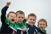 18 October 2015; Sarsfields supporters Conor Smith, age 8, with Sean Farrelly, age 9, Noah Donnelly, age 8, and Sam Guine, age 8, at the game. Kildare County Senior Football Championship Final, Athy v Sarsfields. St Conleth's Park, Newbridge, Co. Kildare. Picture credit: Piaras Ó Mídheach / SPORTSFILE