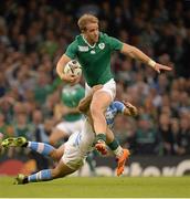 18 October 2015; Luke Fitzgerald, Ireland, is tackled by Santiago Cordero, Argentina. 2015 Rugby World Cup Quarter-Final, Ireland v Argentina. Millennium Stadium, Cardiff, Wales. Picture credit: Brendan Moran / SPORTSFILE