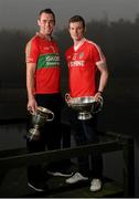 20 October 2015; Damien Power, Rathnew, and Sean Pender, Edenderry, pictured in attendance at the Leinster GAA Club Championship launch 2015. Barretstown Castle, Ballymore Eustace, Co. Kildare. Picture credit: Seb Daly / SPORTSFILE