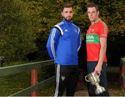 20 October 2015; Paul Sharry, St. Loman's, and Damien Power, Rathnew, pictured in attendance at the Leinster GAA Club Championship launch 2015. Barretstown Castle, Ballymore Eustace, Co. Kildare. Picture credit: Seb Daly / SPORTSFILE
