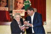 20 October 2015; Colette Cryan, from Ballaghaderreen, Co. Roscommon, with former Galway and Mayo football manager John O'Mahony, T.D at the launch of his autobiography 'O'Mahony - Keeping the Faith'. St Nathy's College, Chapel Street, Ballaghadereen, Co. Roscommon. Photo by Sportsfile