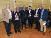 20 October 2015; Former Galway and Mayo football manager John O'Mahony, T.D, with, from left, Gerry McGovern, Tommy Moran and former Leitrim footballers, Fergal Reynolds, Aidan Rooney, Brendan Guckian, and George Dugdale, at the launch of his autobiography 'O'Mahony - Keeping the Faith'. St Nathy's College, Chapel Street, Ballaghadereen, Co. Roscommon. Photo by Sportsfile