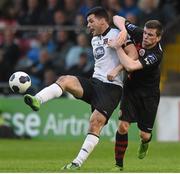 30 May 2014; Patrick Hoban, Dundalk, in action against Daniel Byrne, Bohemians. Airtricity League Premier Division, Bohemians v Dundalk, Dalymount Park, Dublin. Picture credit: Matt Browne / SPORTSFILE