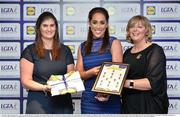 1 June 2016; Aislinn Desmond, Kerry, centre, receives her Division 1 Lidl Ladies Team of the League Award from Aoife Clarke, head of communications, Lidl Ireland, left, and Marie Hickey, President of Ladies Gaelic Football, right, at the Lidl Ladies Teams of the League Award Night. The Lidl Teams of the League were presented at Croke Park with 60 players recognised for their performances throughout the 2016 Lidl National Football League Campaign. The 4 teams were selected by opposition managers who selected the best players in their position with the players receiving the most votes being selected in their position. Croke Park, Dublin. Photo by Cody Glenn/Sportsfile