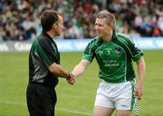 14 June 2009; Referee Diarmuid Kirwan shakes hand with Limerick captain Mark Foley ahead of the game. GAA Hurling Munster Senior Championship Semi-Final, Limerick v Waterford, Semple Stadium, Thurles, Co. Tipperary. Picture credit: Stephen McCarthy / SPORTSFILE