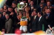 26 April 1998; Offaly captain Finbarr Cullen lifts the cup after the Church & General National Football League Final match between Offaly and Derry at Croke Park in Dublin. Photo by Ray Lohan/Sportsfile