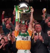 26 April 1998; Offaly captain Finbarr Cullen lifts the cup after the Church & General National Football League Final match between Offaly and Derry at Croke Park in Dublin. Photo by Ray Lohan/Sportsfile
