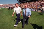 9 August 1998; Clare manager Ger Loughnane with Clare County Board chairman Robert Frost after the GAA Hurling All-Ireland Senior Championship Semi-Final match between Offaly and Clare at Croke Park in Dublin. Photo by Ray McManus/Sportsfile