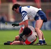 12 April 1998; Joe Brolly of Derry in action against Noel Marron of Monaghan during the National Football League Semi-Final match between Derry and Monaghan at Croke Park in Dublin. Photo by Ray McManus/Sportsfile
