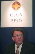 18 April 1998; GAA President Joe McDonagh during a press conference at the Burlington Hotel in Dublin. Photo by Brendan Moran/Sportsfile