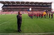 16 August 1998, GAA President Joe McDonagh invites patrons at Croke Park to join him in a minutes silence in memory of the people who lost their lives in Omagh on Saturday 15th August 1998 ahead of the Guinness All-Ireland Senior Hurling Championship Semi-Final match between Kilkenny and Waterford at Croke Park in Dublin. Photo by Ray McManus/Sportsfile