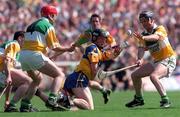 9 August 1998; Johnny Pilkington of Offaly in action against Jamesie O'Connor of Clare during the GAA Hurling All-Ireland Senior Championship Semi-Final match between Offaly and Clare at Croke Park in Dublin. Photo by Damien Eagers/Sportsfile