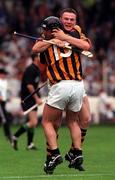 16 August 1998; Niall Maloney and P.J Delaney of Kilkenny celebrate after the GAA Hurling All-Ireland Senior Championship Semi-Final match between Kilkenny and Waterford at Croke Park in Dublin. Photo by Matt Browne/Sportsfile