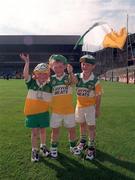 9 August 1998; Offaly supporters Darragh Cleary, left, age 4, with his cousins, Michael, centre, and Sean Cleary, who are twins, all from Shinrone, Co Offaly, after the GAA Hurling All-Ireland Senior Championship Semi-Final match between Offaly and Clare at Croke Park in Dublin. Photo by Ray McManus/Sportsfile