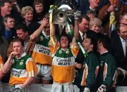 26 April 1998; Offaly captain Finbarr Cullen lifts the cup after after the Church & General National Football League Final match between Offaly and Derry at Croke Park in Dublin. Photo by Ray McManus/Sportsfile