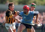 31 May 1998; Sean Power of Dublin in action against Charlie Carter, left, and Niall Moloney of Kilkenny during the Leinster GAA Hurling Senior Championship Quarter-Final match betwenn Dublin and Kilkenny at Parnell Park in Dublin. Photo by Brendan Moran/Sportsfile