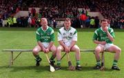 31 May 1998; Limerick players Stephen McDonagh, Joe Quaid and Mark Foley sit on the bench prior to the Munster Senior Hurling Championship match between Cork and Limerick at the Gaelic Grounds in Limerick. Photo by Ray McManus/Sportsfile