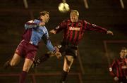 5 January 2001; Dave Hill of Bohemians in action against Trevor Vaughan of Drogheda United during the FAI Harp Lager Cup Second Round match between Bohemians and Drogheda United at Dalymount Park in Dublin. Photo by David Maher/Sportsfile