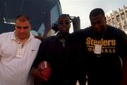 22 July 1997; Pittsburgh Steelers players, from left, Mark Nori, Kordell Stewart and Jamain Stephens pictured on their arrival to Dublin Airport prior to the American Bowl game against the Chicago Bears in Croke Park. Photo by Gerry Barton/Sportsfile