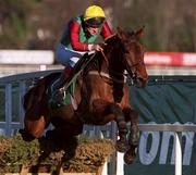 27 December 2000; Benovia, with Ruby Walsh up, jumps the last on their way to winning the paddypower.com Festival 3-Y-O Hurdle on Day Two of the Leopardstown Christmas Festival at Leopardstown Racecourse in Dublin. Photo by Ray McManus/Sportsfile